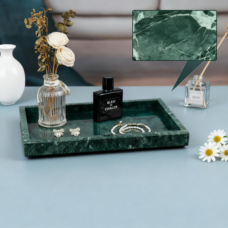 Marble Tray For Bathroom Vanity, Kitchen, And Desktop, Genuine Marble Stone Organizer For Jewelry, Cosmetics, Candles, Perfume, And Home Decor