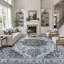 Tapis d'intérieur lavable en machine à motif floral bleu vintage, ultra-doux et à poils courts-1244044670