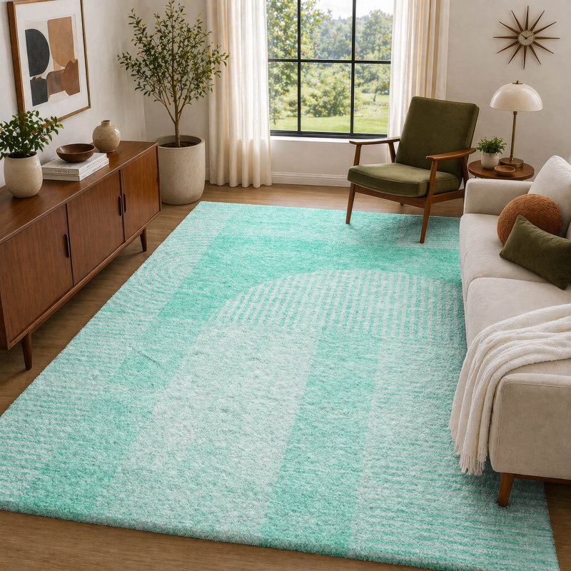 Tapis à poil long de qualité supérieure lavable à la machine ADS711, Sarcelle, 9 pi x 12 pi