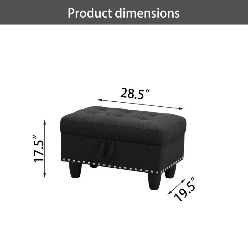 Tabouret de pieds en tissu de lin noir gris avec tabouret de rangement assorti avec structure en bois massif