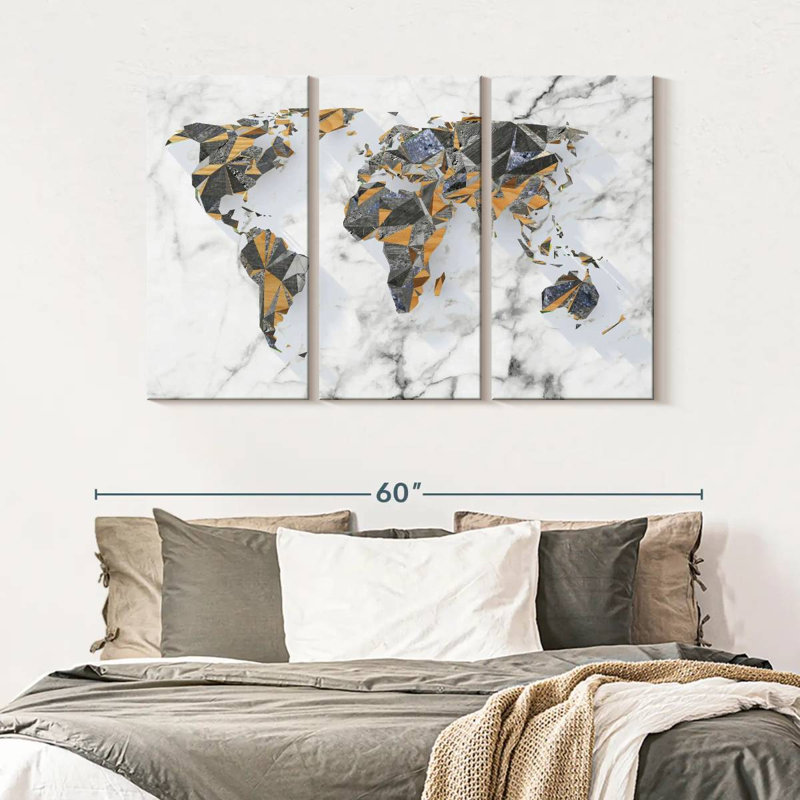 Carte du monde géo-marbre 3 pièces, H 50 po x l 32 po x P 1,25 po