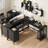 Morihisa L Shaped Desk, 94.5" Reversible Computer Gaming Desk With 3 Drawers, Corner Desk With 2 Monitor Stand, Home Office Desk Workstation-1930855314