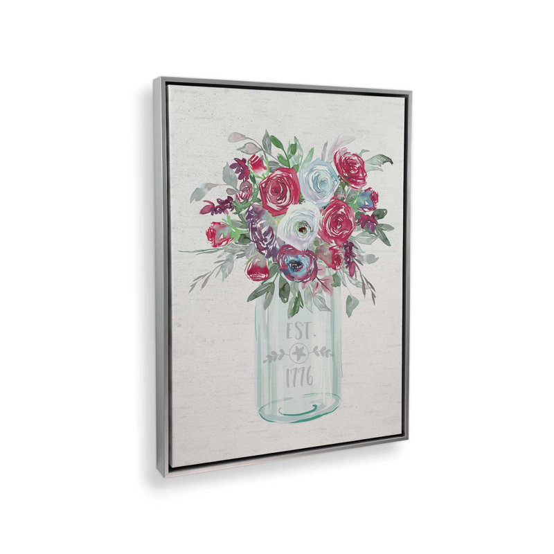 Patriotic Roses Est. Reproduction d'art 1776 par 1776, L 30 x H 40, Toile avec cadre, Argent