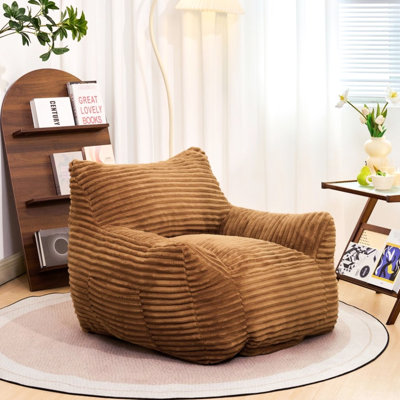 Fauteuil à billes surdimensionné pour adultes - velours côtelé brun, rembourrage en mousse haute résilience, base antidérapante, détente ergonomique en lecture et en jeu Capacité de poids confortable de 400 lb, design, espaces de détente parfaits