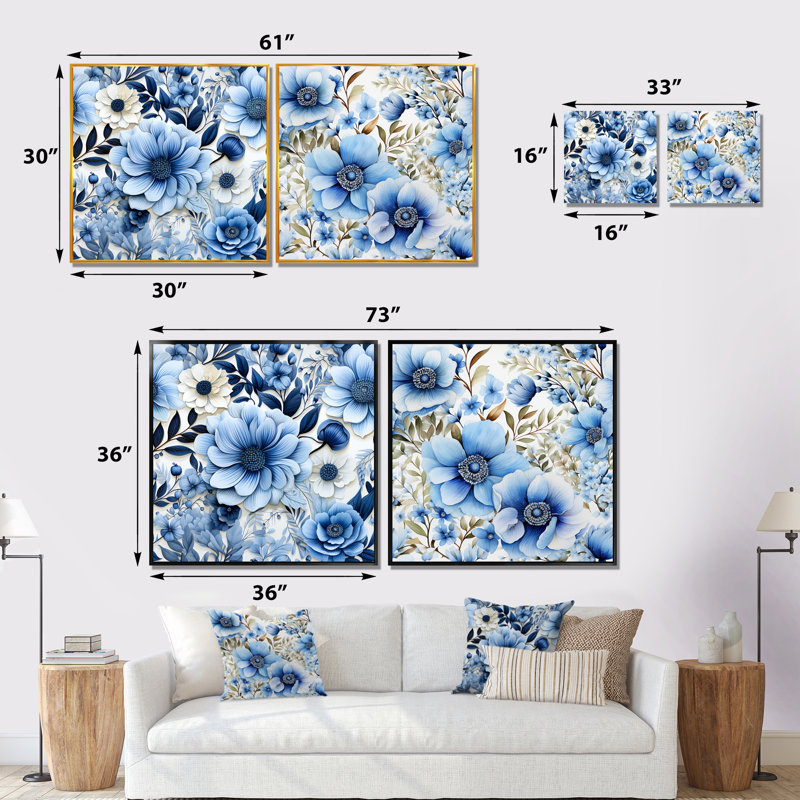 Mauricie - ensemble de 2 reproductions d'art sur toile florales, Toile tendue, H 16 po x l 33 po x P 1 po