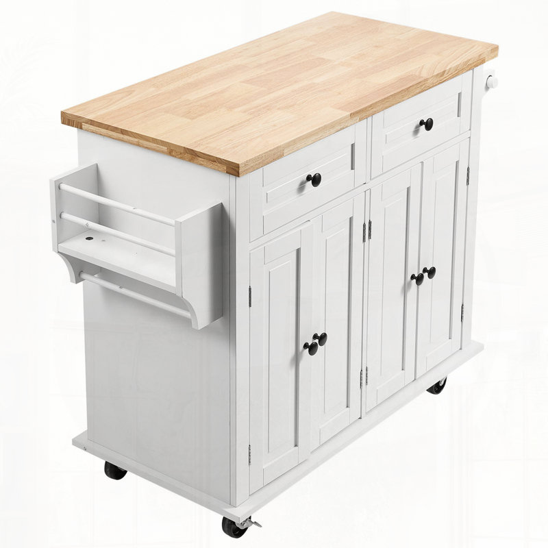 Kitchen Island Cart with Solid Wood Top & Multiple Storage Racks