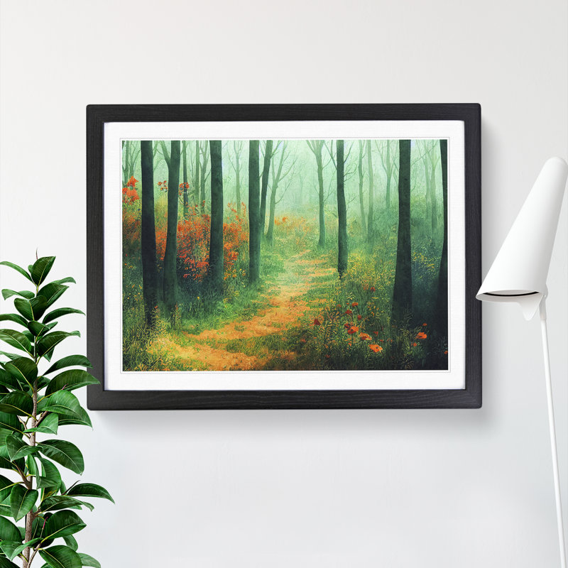 Summer Forest Watercolour Vol.4 - Single Picture Frame Print, 46cm H x 64cm W x 2cm D, Black Framed