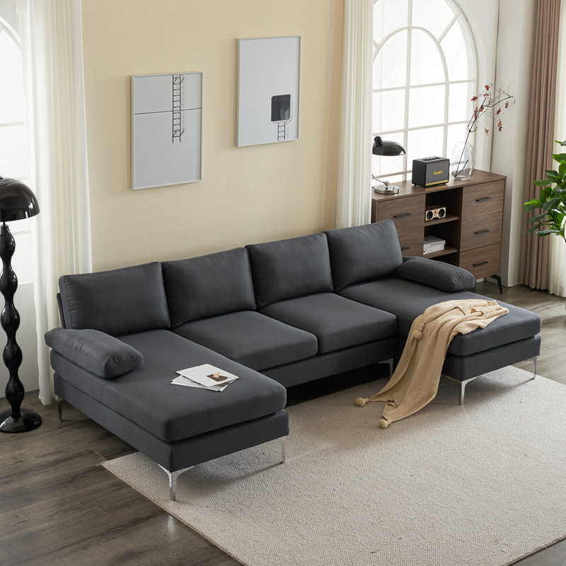 Canapé et méridienne réversible de 110 po de largeur, Mélange de polyester gris