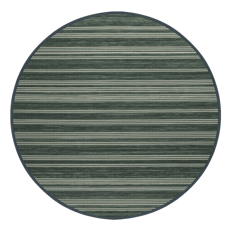 Tapis gris à rayures horizontales lavable à la machine, Rond 6 pi