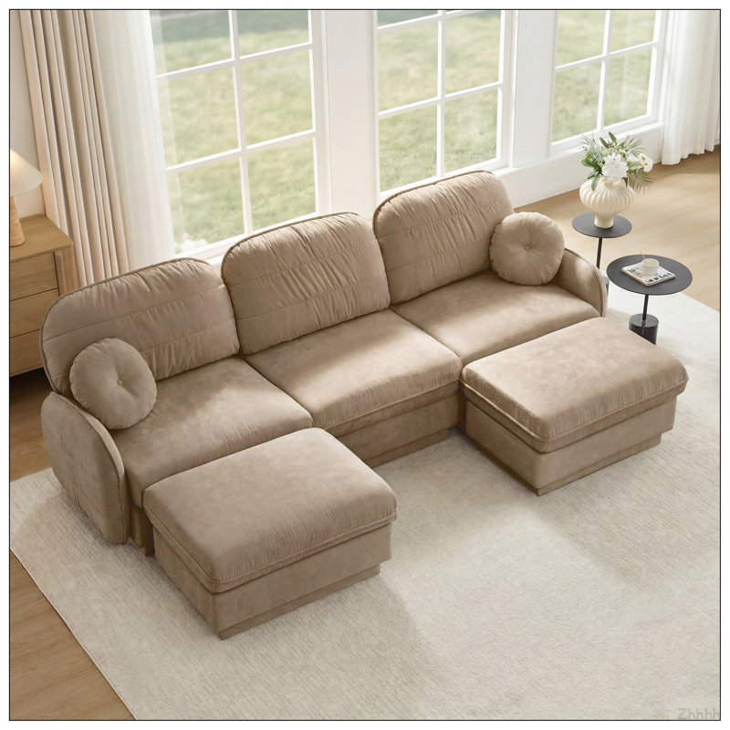 Canapé surdimensionné en U de 105 po en chenille, canapé à assise profonde avec repose-pieds mobile, coussins ronds exquis et coussins de dossier matelassés, pieds à cadre encastré, assemblage facile, convient au salon, café léger