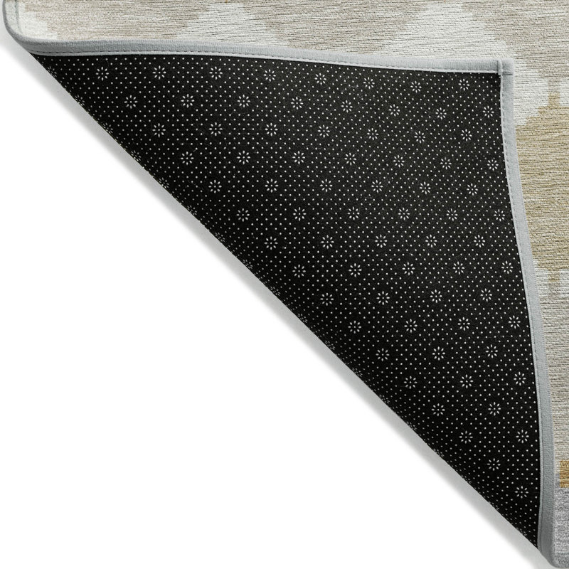 Gold and Gray Diamond Pattern Washable Area Rug