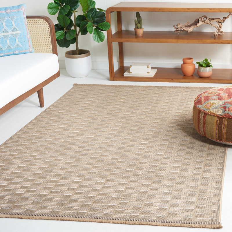 Eloi Rectangle Checkered Machine Woven Jute/Sisal/Cotton Area Rug in Natural/Ivory, Rectangle 5'3" x 7'6"