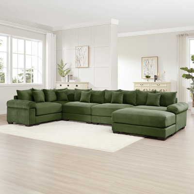 Oversized Cloud Modular Sectional Couch, Convertible With Chaise, Extra-Wide Armrests, Premium Corduroy, Ergonomic Design, Easy Assembly, Ideal For Living Rooms And Study, Green