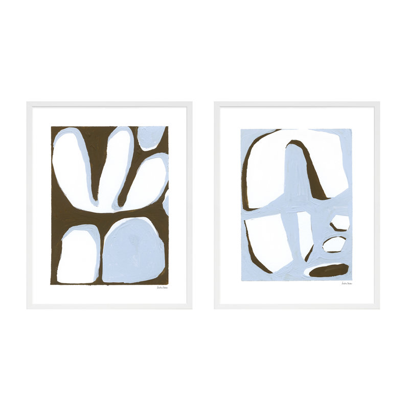 Contemporary Blues Set Of 2 Painting by Andrea Stokes, White Wood, 30" H x 24" W x 1.25" D