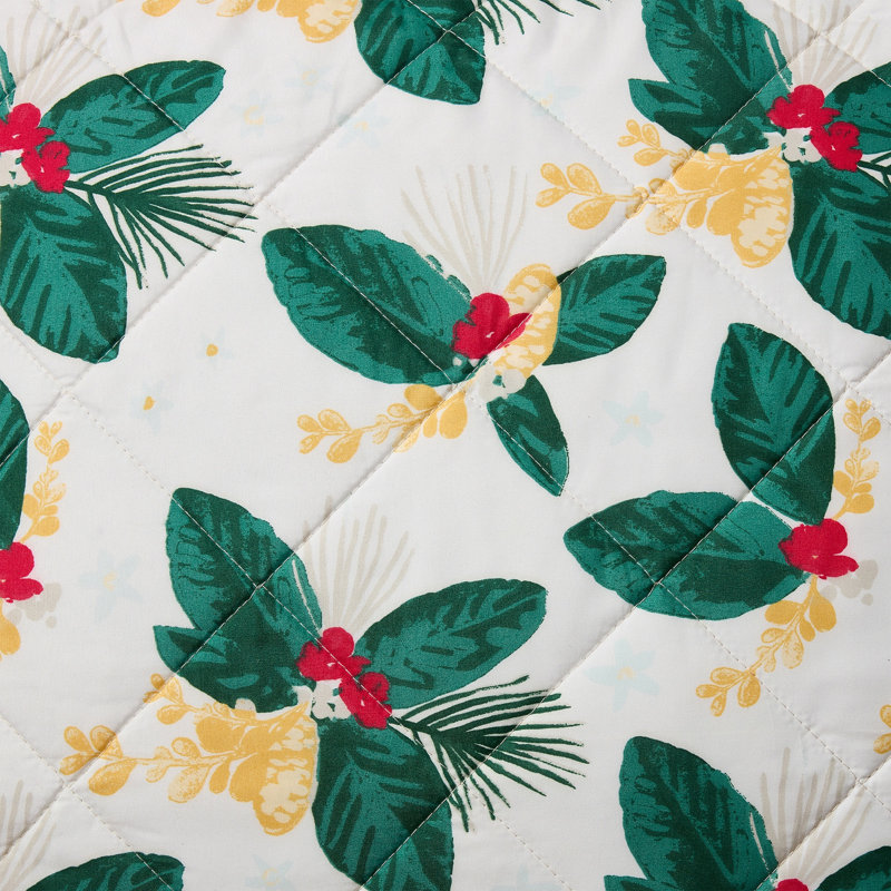 Hallmark Green Poinsettia 3-Piece Holiday Quilt Set, Full/Queen, Green Floral, Queen Quilt + 2 Standard Shams
