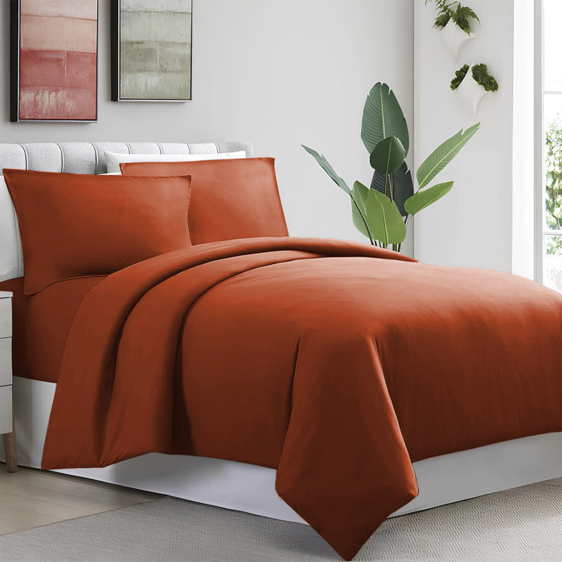 Humiston Solid Colour Duvet Cover Set with Pillowcases Included, Double Duvet Cover + 2 Standard Pillowcases, Rust