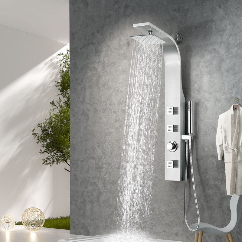 Sans 40'' Brushed Steel Shower Panel with Rain Shower Head