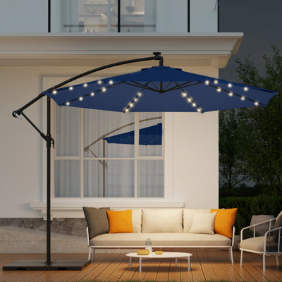  10ft Solar Offset Patio Umbrella With 40 Led Lights, Outdoor Cantilever Umbrella With Infinite Tilt And Crank, Uv Protective Fabric For Backyard, Lawn, Garden & Pool