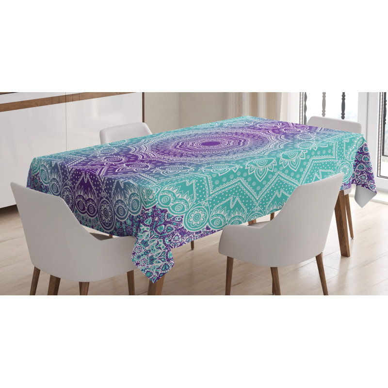 Dining Room Kitchen Tablecloth, 70" L x 52" W, Purple/Turquoise