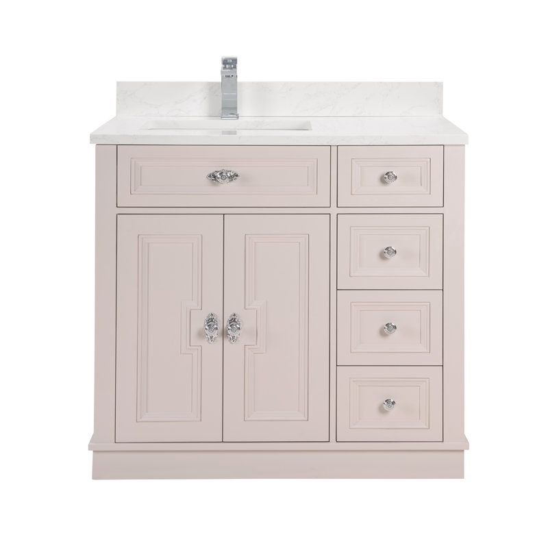 36" Solid Wood Sink Vanity  With 1' Artificial Stone Top, Polished Chrome, Dreamy White