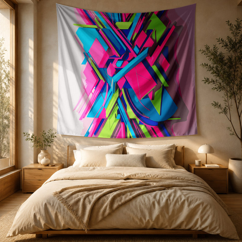 Tapisserie murale abstraite géométrique, 88 po x 104 po