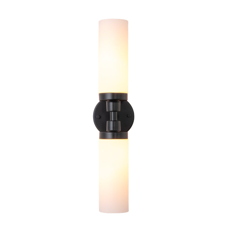 2-Light Dimmable Cylinder Glass Vanity Light, Matte Black