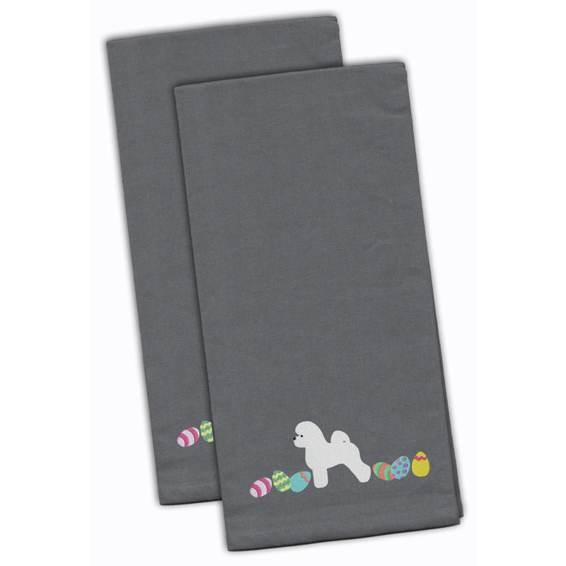 Cotton Embroidered Tea Towel Kitchen Towel, Gray, 28" H x 19" W x 0.1" D