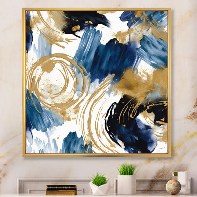 Motif abstrait avec des textures bleues et dorées - Impression sur toile abstraite