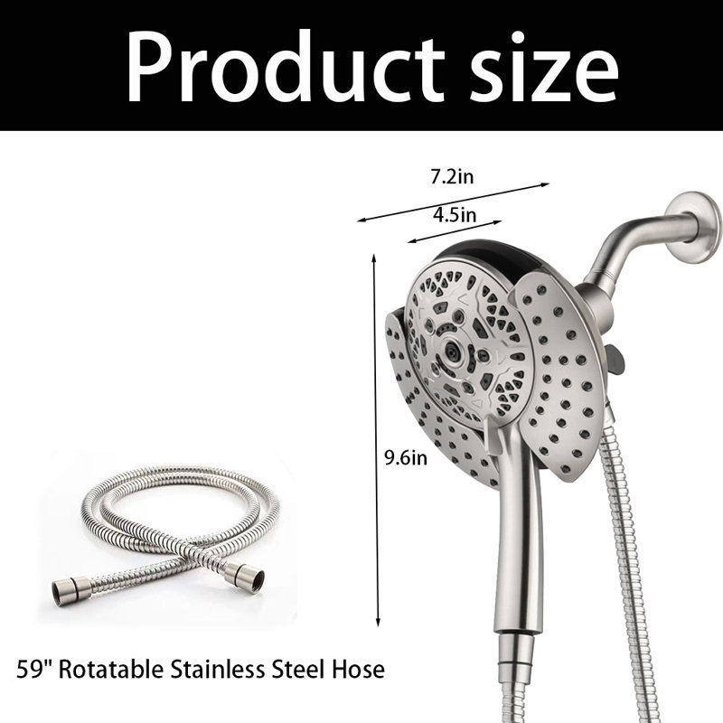 2-IN-1 Shower Head With 7.2" Rainfall Shower & Handheld Shower Head, Brushed Nickel