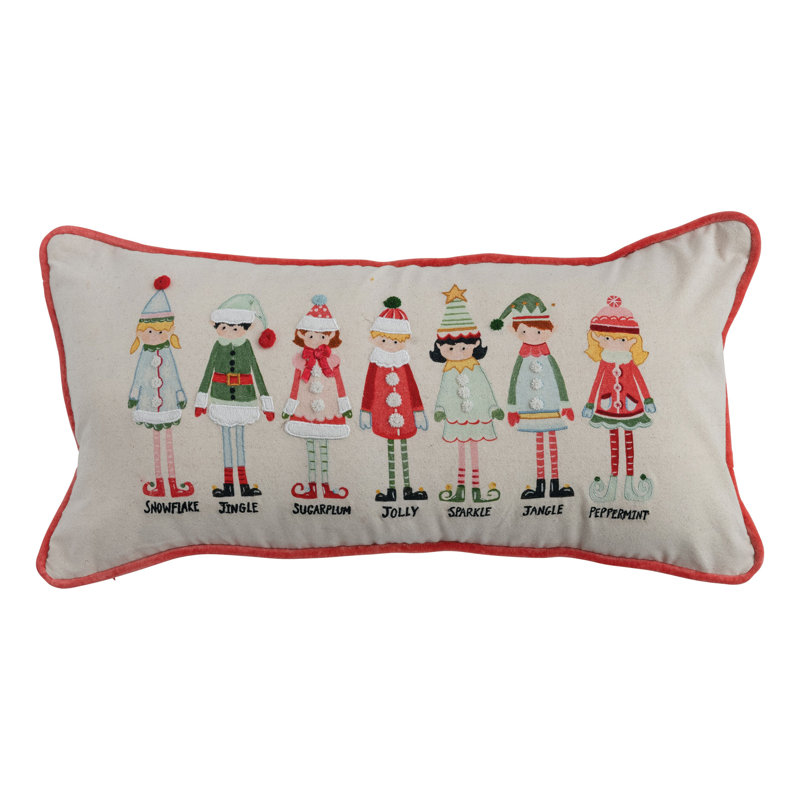 Cotton Printed Lumbar Pillow With Elves