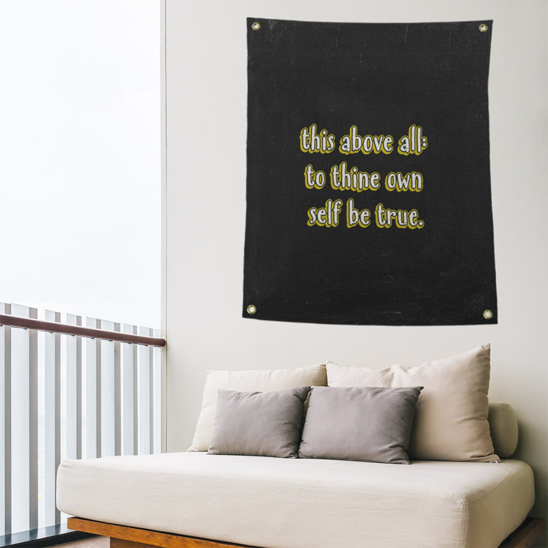 Tapisserie tableau noir en polyester, citation shakespeare, H 59 pi x l 50 po, Jaune