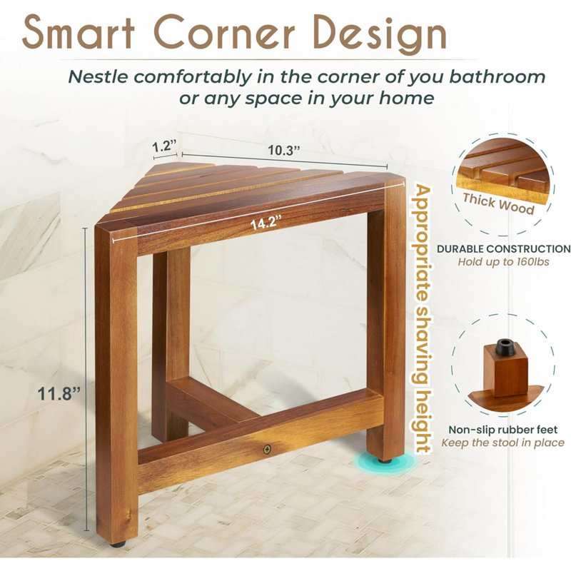 Eilerman 16.4'' W Solid Wood Shower Bench, Acacia