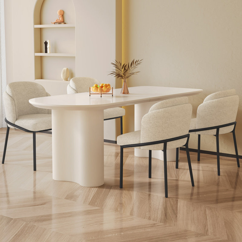 Ensemble de table de salle à manger 70,86 "moderne rectangulaire blanc crème avec 4 chaises pour la cuisine, le bar et le salon