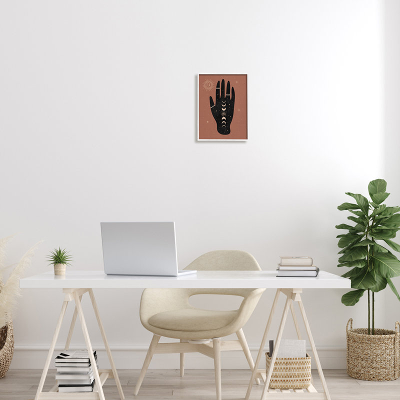 Astral bohémien chic à la main, H 11 po x l 11 po x P 1,5 po, Giclée encadrée blanc bord de mer