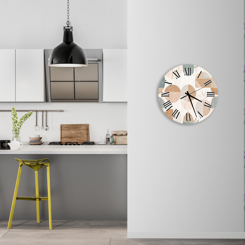 Horloge murale géométrique en verre trempé, horloge d'art abstrait beige, vert et brun, horloge minimaliste moderne, décor de maison, idée cadeau