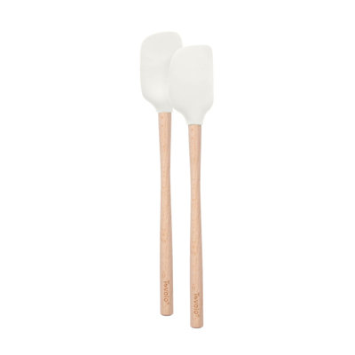 Tovolo Flex-Core Mini Silicone Spatula and Spoonula Set of 2 with Wood Handles, White