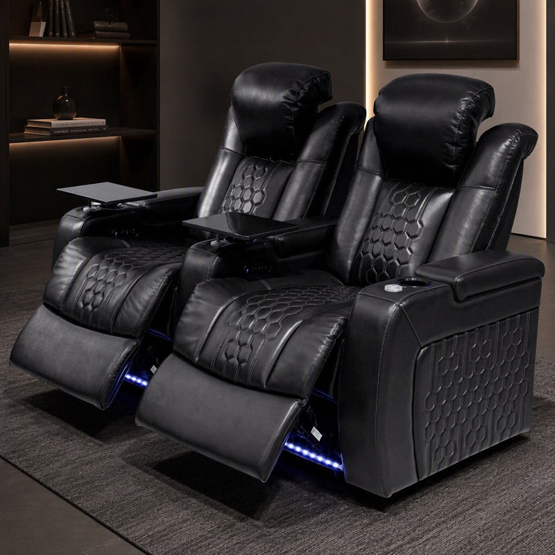 Fauteuil inclinable électrique de 68,9 pouces avec cuir nappa de grain supérieur, entièrement réglable, charge intelligente et éclairage à DEL RVB dynamique