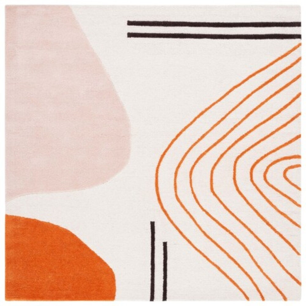 Felipe Ivory Rust Hand-Woven Abstract Wool Rug, Square 4'