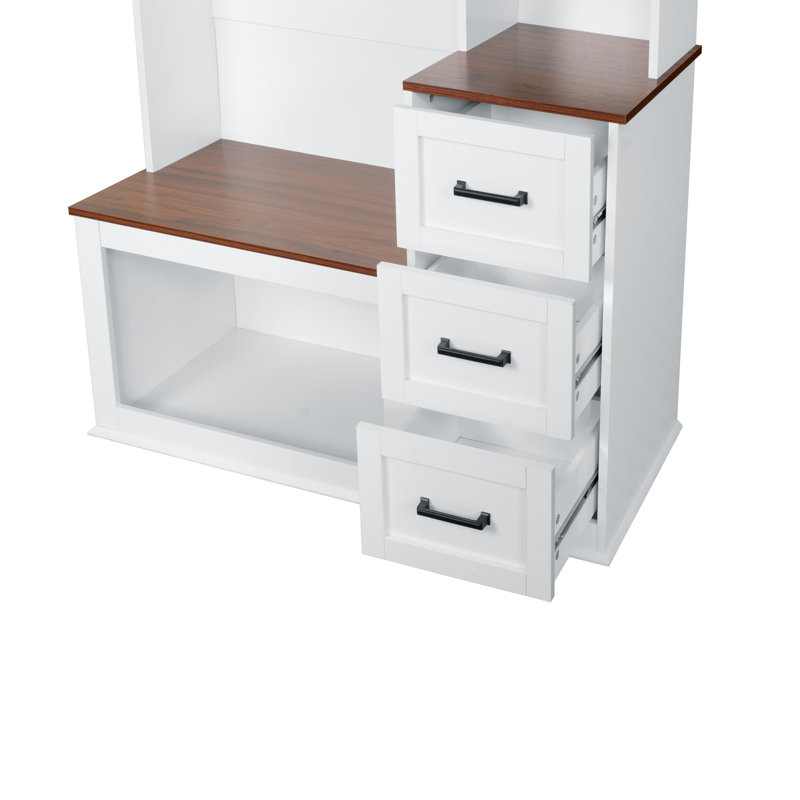 Modern 40.2'' Hall Tree With Storage Bench, Coat Rack, 3 Shelves, 3 Drawers And Storage Cabinets, White