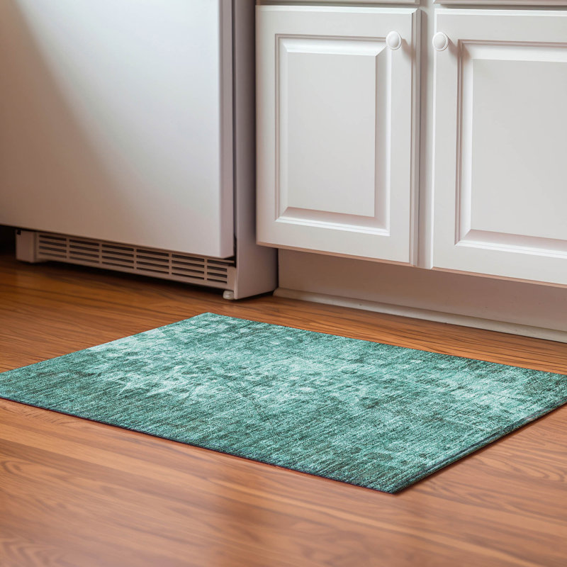 Premium Machine Washable Cerrito AMF577 Teal Rug, Rectangle 1'8" x 2'6"