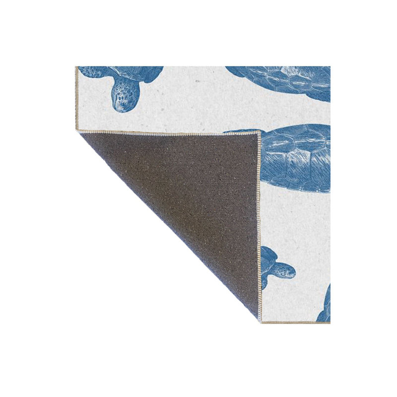 Tapis bleu tissé lavable à la machine, Sous-tapis rond 3 pi 3 po inclus