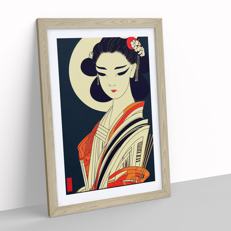 Artistic Geisha No.2 - Wall Art, 34cm H x 25cm W, Oak Framed