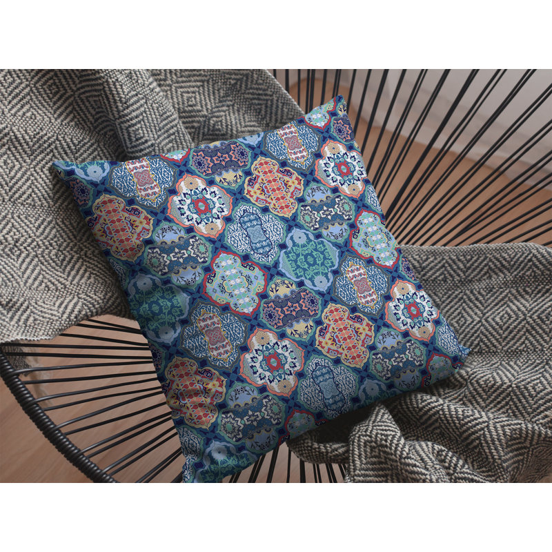 Coussin intérieur à glissière Flower, 18" x 18", Turquoise / Rouge