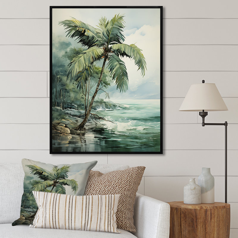 " Beachside Palms Tranquility ", Black Floater Framed, 44" H x 34" W x 1.5" D