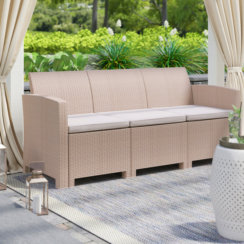 Alderman Faux Rattan Sofa with All-Weather Cushions, Light Gray