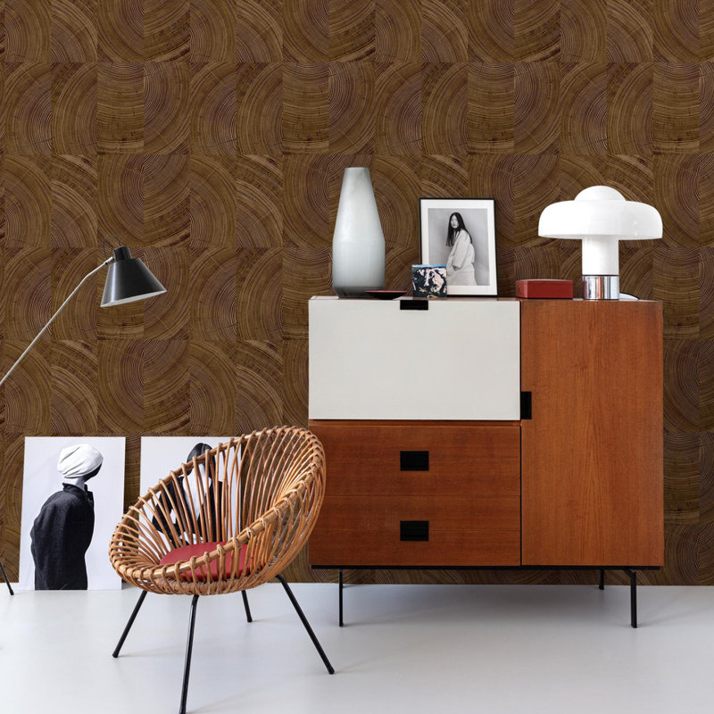 Karuna Collection Geometric Wooden Swirl Wallpaper Roll, Dark Brown