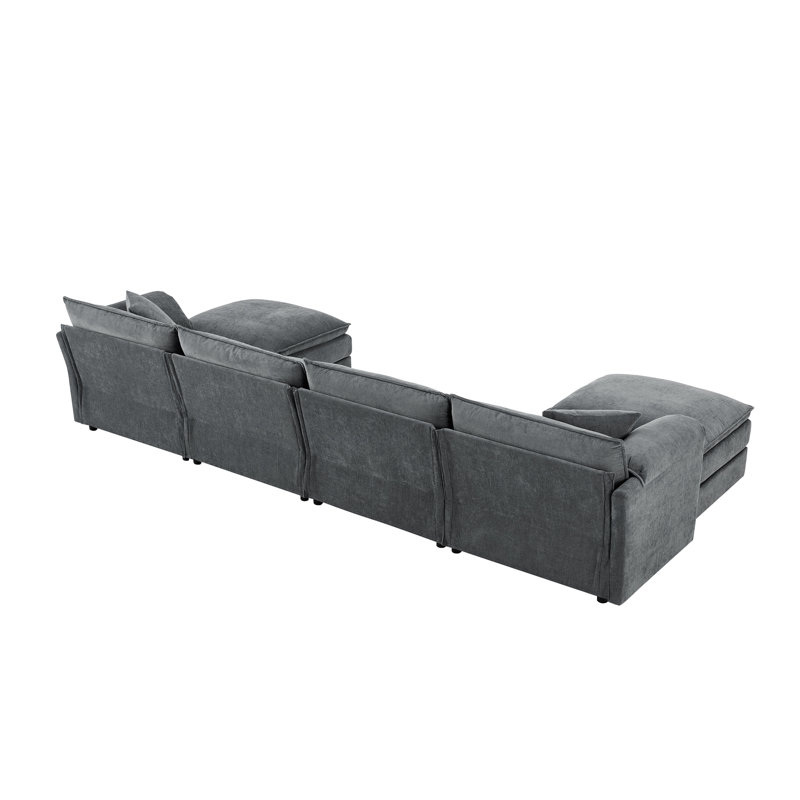 Ensemble de canapé modulaire en chenille de 136 po avec assise profonde et large, ensemble de coussins en forme de U avec coussins doubles