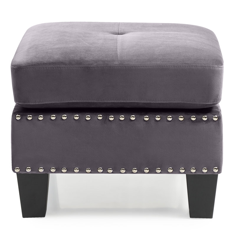 Repose-pieds carré capitonné standard de 23 po de largeur Nawrocki, Velours gris velours