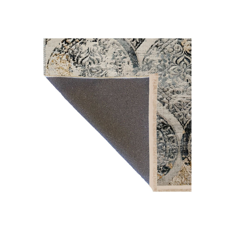 Tapis beige lavable à la machine à motif géométrique quadrilatéral beige, Rectangle 3 pi 3 po x 4 pi 11 po