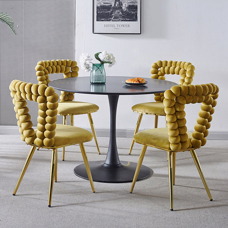 Chaise de style moderne (ensemble de 2) avec pieds en tube de fer, coussins moelleux et dossier confortable, Jaune, 2